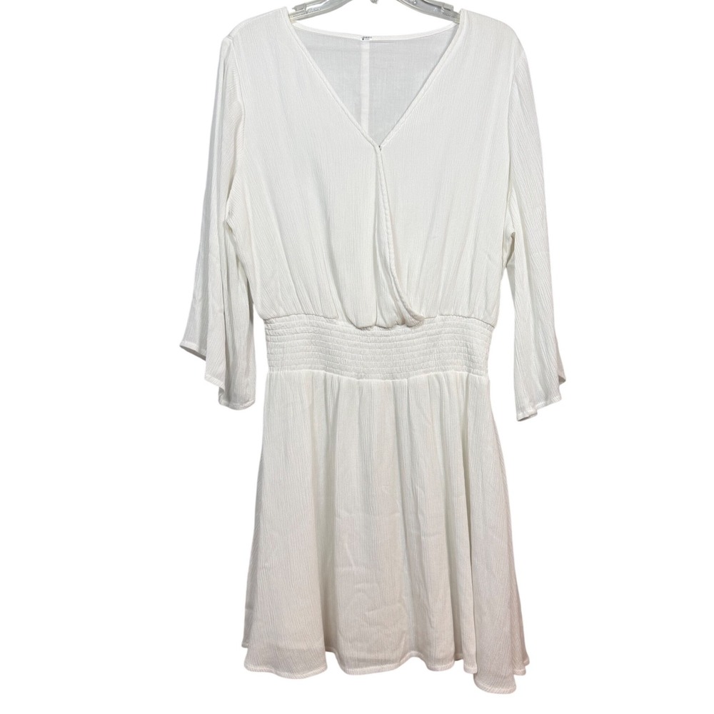 VIVANCE Flowy Flare Sleeve Dress, Natural White, Faux Wrap, Size Large (Eur 44)